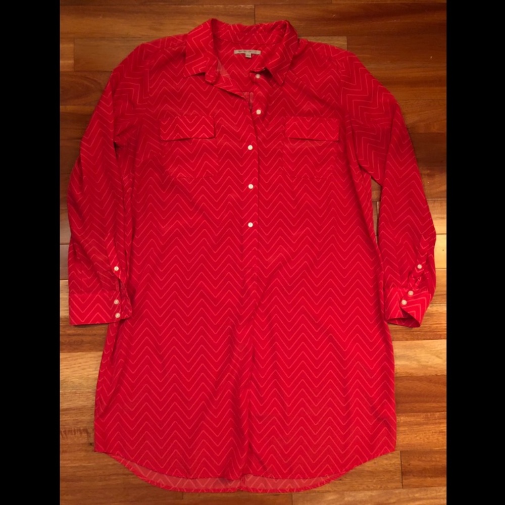 Long Sleeve Zig Zag Pattern Gap Shirt Dress (XL)